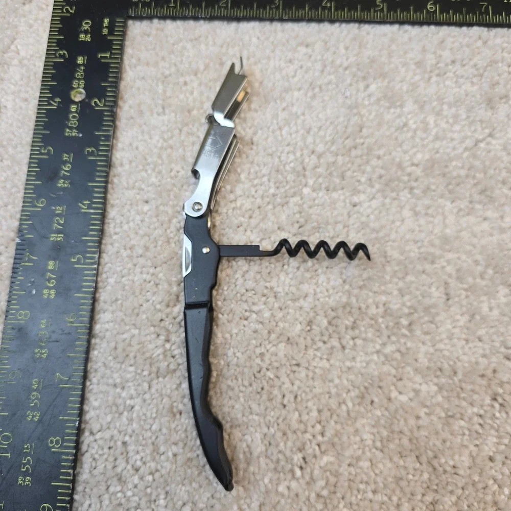 Houdini Waiters Corkscrew Black Silver Double Hinged Wine Opener Bottle‎ Opener